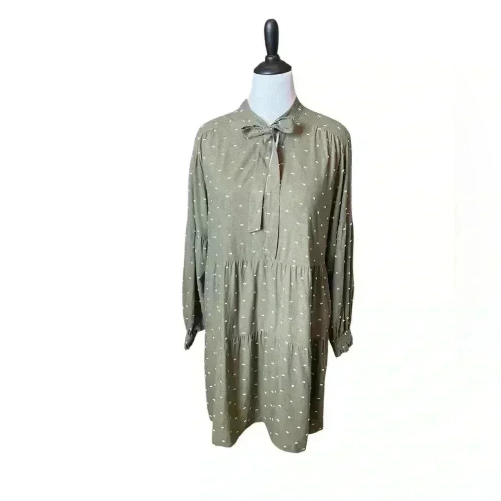 Zara size XL olive green polka dot dress